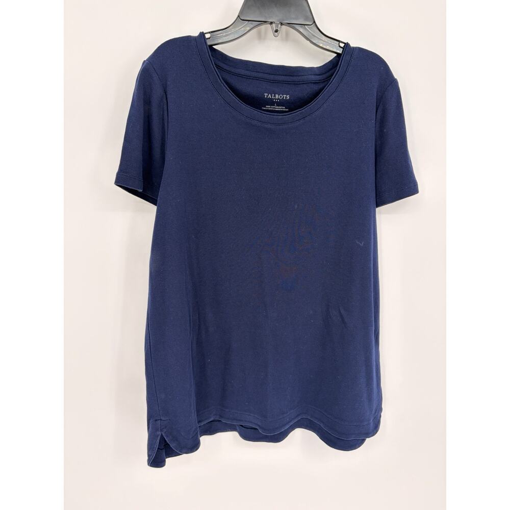 Talbots Navy Blue 100% Cotton Tee Shirt Womens Large Short Sleeve Casual